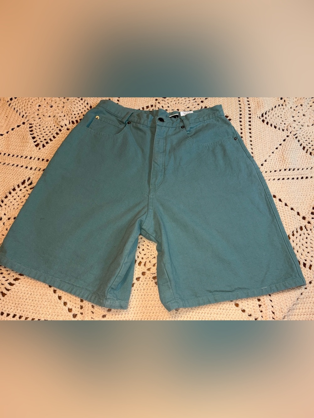 Vintage Womens Size 14 Green Denim Jean Mom Shorts